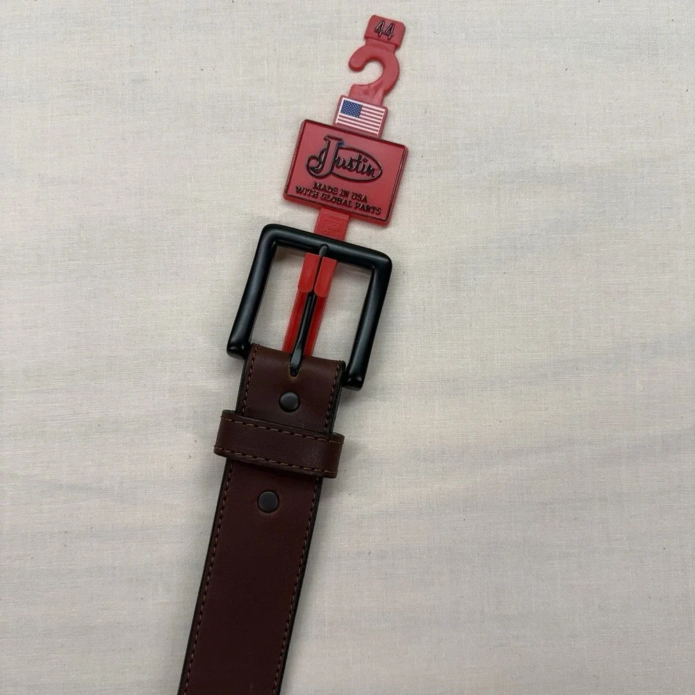 Justin Ebony C14155 Men’s Brown Top Grain Leather Belt Size 44 NEW USA